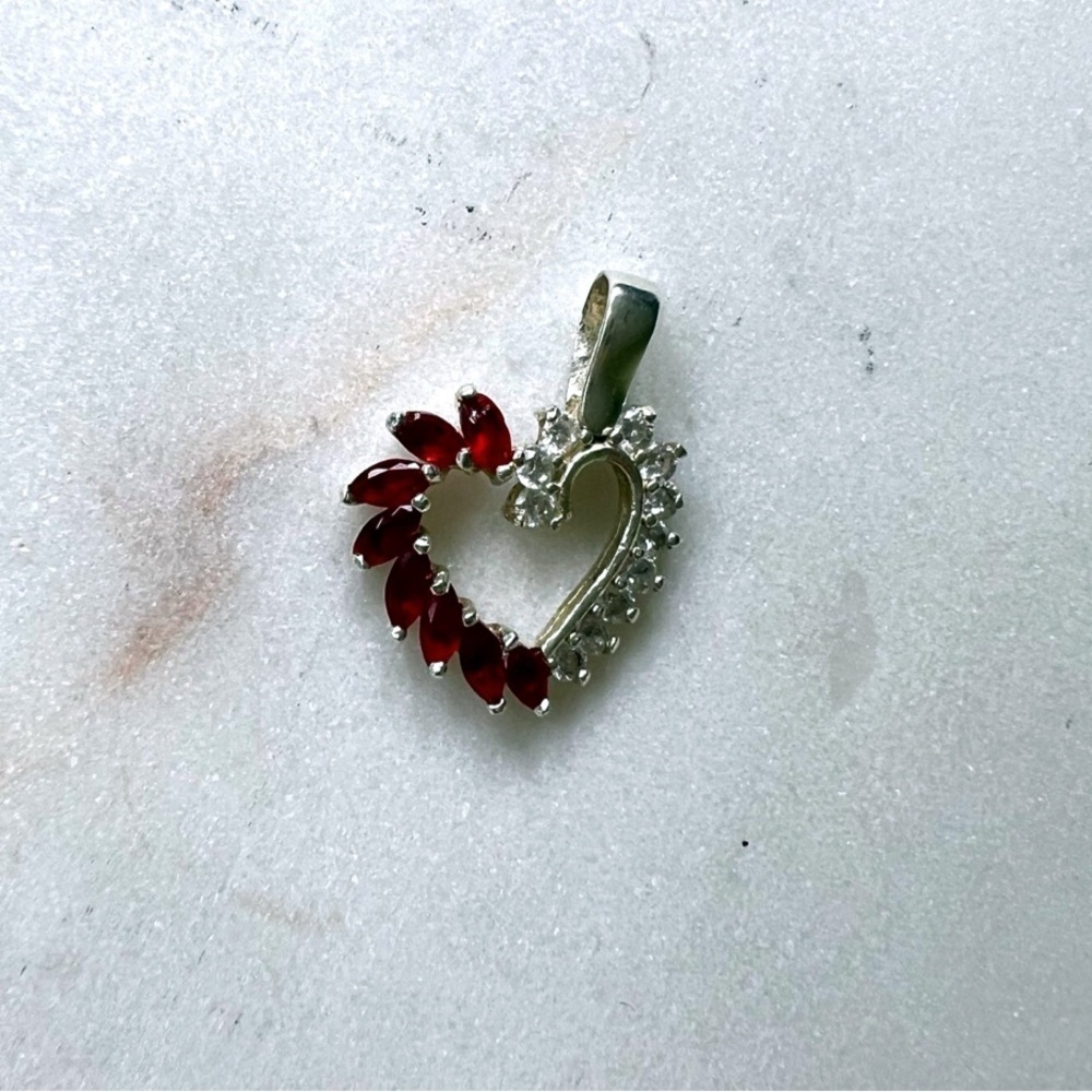 Elegant Red and Silver Heart pendant sterling silver.925